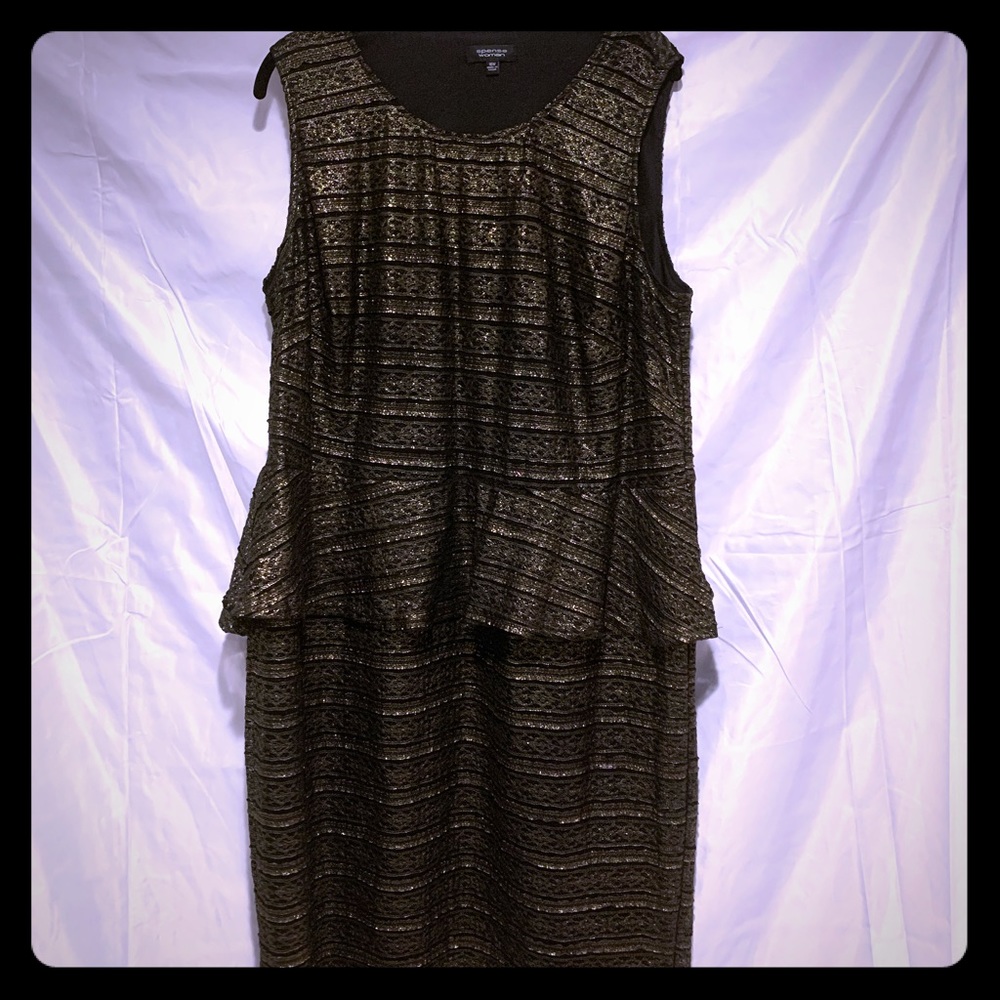 Black and gold sleeveless peplum dress